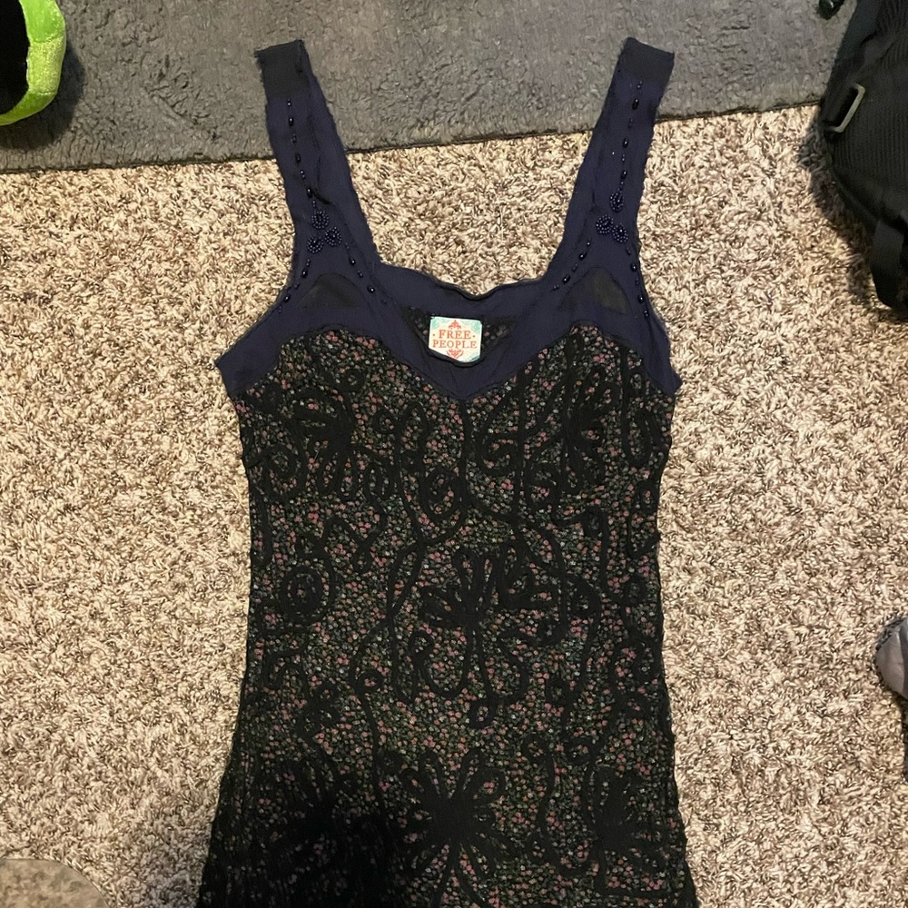Free People bodycon lace dress with beaded shoulder detail S